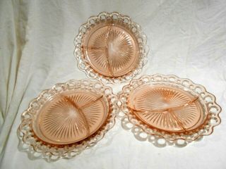 3 - Anchor Hocking Old Colony/open Lace Depression Glass Divided Plates 10 1/4 "