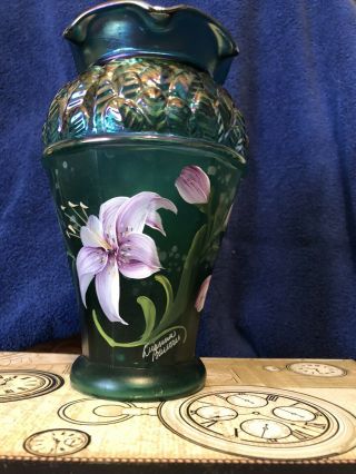 Fenton Emerald Green Glass Designer Showcase Series Lily Cut Flowers Vase