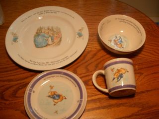 4 Pc.  Child Wedgewood Peter Rabbit 1980 Dinnerware Set,  Plate,  Bowl,  Saucer And Mug