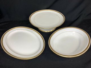 Minton Porcelain Gold Encrusted Rimmed Footed Cake Stand Oval Bowl & Platter