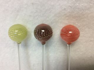 Vintage Murano Venetian Hand Blown Glass Cocktail Hors D - Oeuvres Picks 3 Ball