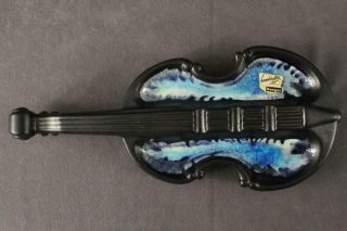 Vintage Royal Haeger Ceramic Art Mcm Mid Century Blue & Black Violin Ashtray