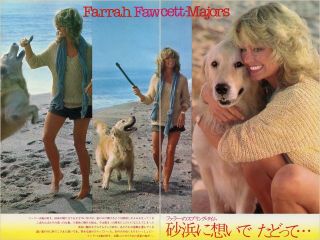 Farrah Fawcett On The Beach 1978 Japan Picture Clippings 2 - Sheets Ti/w