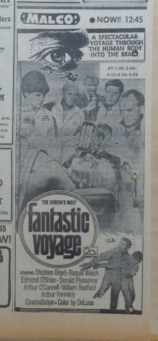 1966 Newspaper Ad For Movie Fantastic Voyage