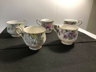 Royal Albert Flower Of The Month Series Set Of 5 Cups Pre - Owned