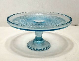 Vintage Jeannette Glass Harp Ice Blue Pedestal Cake Stand Plate 10 "