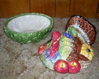 Fitz & Floyd Holiday Turkey 1.  25 Qt.  Covered Bowl.  Gorgeous Colors & Detail 5