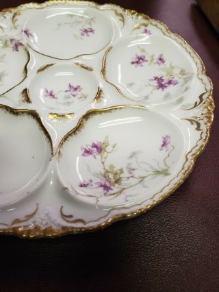 Antique Theodore Haviland Limoges Porcelain Oyster Plate Purple Foral Gold Trim 2