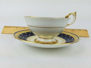 Vintage Aynsley Bone China Tea Cup & Saucer Cobalt BLue Gold Fleur de Lis 7494 2