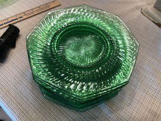 11 Green Depression Glass Octagon Plate Swirl Pattern With Uranium