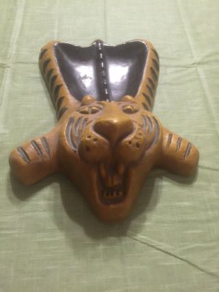Vtg Tiger Cat Lion California Usa Pottery Mid Century Ashtray D23 - Rare Unique