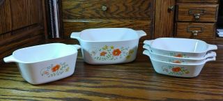 Vintage Corning Ware Set Of 5 - Spice Of Life - Bowls Serving Set