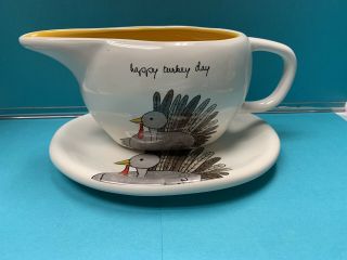Rae Dunn Happy Turkey Day Gravy Boat And Plate Nwt