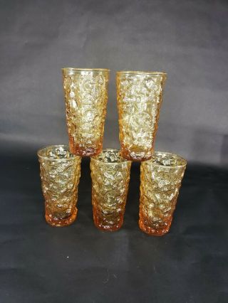 Vintage Anchor Hocking Lido Milano Amber 5 Glasses,  Anchor Hocking Barware Set