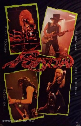 Vintage Poison Live Poster From 1989 Glam Metal Bret Michaels