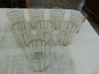 8 Vintage Culver Double Old Fashion Cocktail Glasses Gold Stripes On Frosted