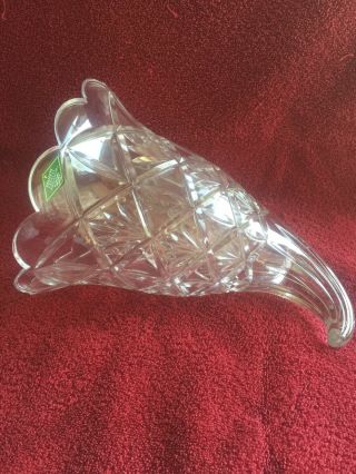 Large Vintage Shannon Crystal Glass Cornucopia Vase Centerpiece Horn