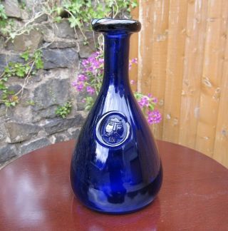 Holmegaard Denmark Ole Winther Cobalt Blue Glass Carafe Bottle Viking Seal 1950