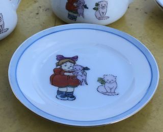 11 Pc Noritake Partial Childs Tea Set Girl With Cats