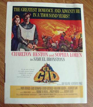 1961 Movie Ad El Cid Sophia Loren Charlton Heston