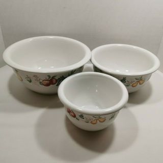 Set Of 3 Vintage Corelle Bake And Serve Stoneware Abundance Nesting Mixing Bowls