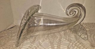 Vintage Cornucopia Large Clear Glass Leaves Horn Of Plenty
