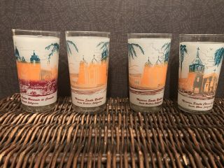 4 Vintage California Mission Glasses Tumblers Frosted 12 Oz Mcm Cocktail