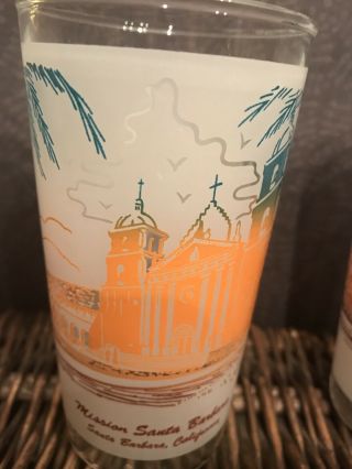 4 Vintage California Mission Glasses Tumblers Frosted 12 oz MCM Cocktail 4