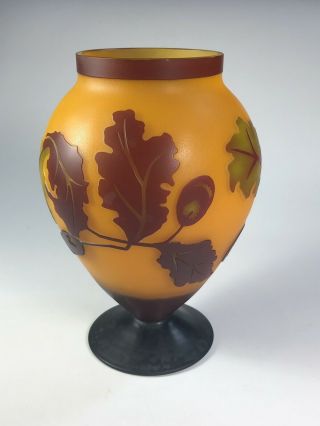 Galle Style Cameo Glass Vase With Leaves/floral Decoration