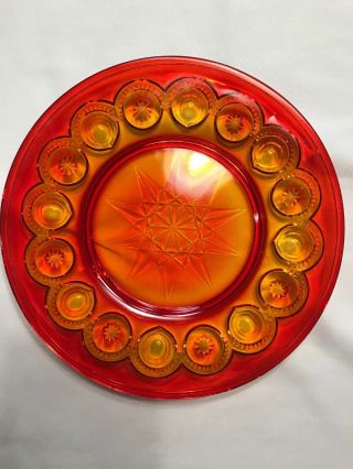 Vintage L.  E.  Smith Red Amberina Moon & Star Pattern Glass 8 - 3/8 " Plate