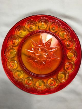 VINTAGE L.  E.  SMITH RED AMBERINA MOON & STAR PATTERN GLASS 8 - 3/8 