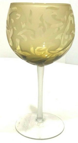Michael Weems Signed Hand Etched Glass Yellow Wine Glass