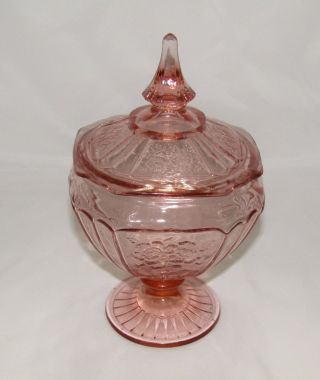 Vintage 30 ' s Anchor Hocking MAYFAIR Pink Depression Glass Candy Dish & Lid 2