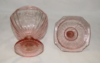 Vintage 30 ' s Anchor Hocking MAYFAIR Pink Depression Glass Candy Dish & Lid 5