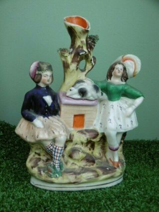 19thc Staffordshire Group Spill Vase Figure With Rabbit C.  1870