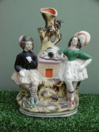 19thc STAFFORDSHIRE GROUP SPILL VASE FIGURE WITH RABBIT C.  1870 8