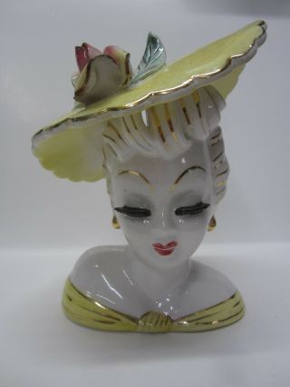 Vintage Artmark Japan 6 - 1/2 " Lady Head Vase Yellow W/ Gold Accents