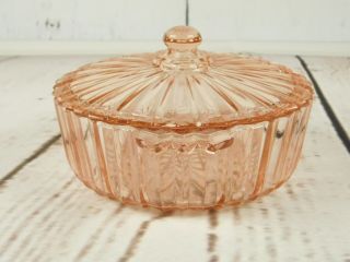 Pink Depression Glass Candy or Powder Trinket Dish Lid Saw Tooth 5x2 Inches 2