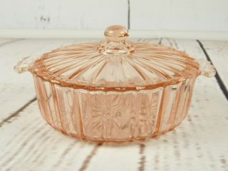 Pink Depression Glass Candy or Powder Trinket Dish Lid Saw Tooth 5x2 Inches 3