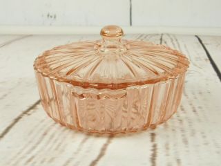 Pink Depression Glass Candy or Powder Trinket Dish Lid Saw Tooth 5x2 Inches 4