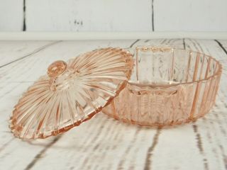 Pink Depression Glass Candy or Powder Trinket Dish Lid Saw Tooth 5x2 Inches 5