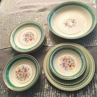 Tiffany By Stetson China Co.  22 Kt.  Gold Made In Usa 3 Teacups/saucers 2 Creamer