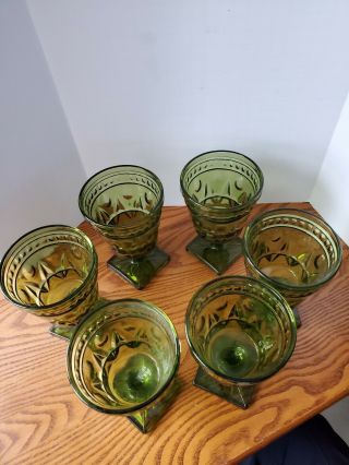 Set Of 6 Vintage Indiana Colony Park Lane Avocado Green Water Goblets 5 1/2 "