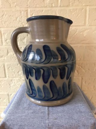 BEAUMONT BROTHERS POTTERY BBP 1995 SALT GLAZED PITCHER WITH LEAF DESIGN 6