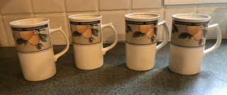 Mikasa Intaglio Garden Harvest Set Of 4 Tall Cappuccino Mugs - Exc