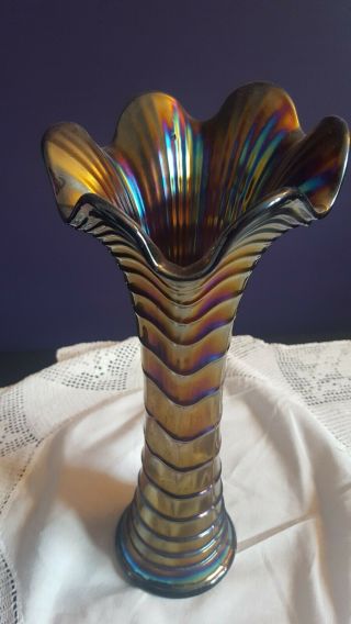 Antique Carnival Glass: Imperial Glass Co.  " Ripple " 12 Inch Electric Purple Vase