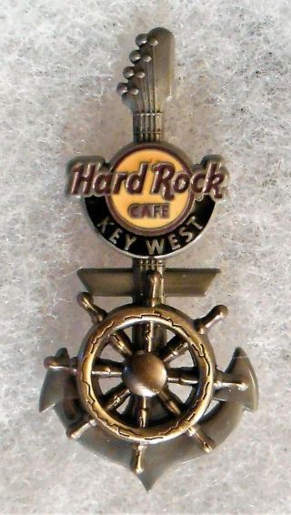 Hard Rock Cafe Key West 3d Spinning Ships Wheel & Anchor Guitar Pin 95110