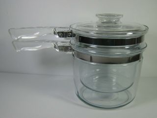 Vintage Pyrex Flameware 6283 Glass Sauce Pan Double Boiler W/lid