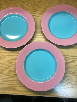 Lindt Stymeist Colorways 8.  5” Salad/dessert Plate Set Of 3 Pink And Turquoise