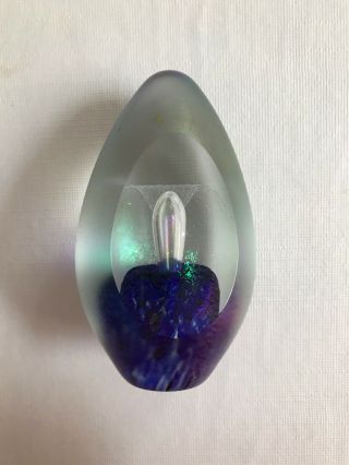 1997 Signed Eickholt Esvf Egg Shape Paperweight Bubble Fountain Iridescent Spray